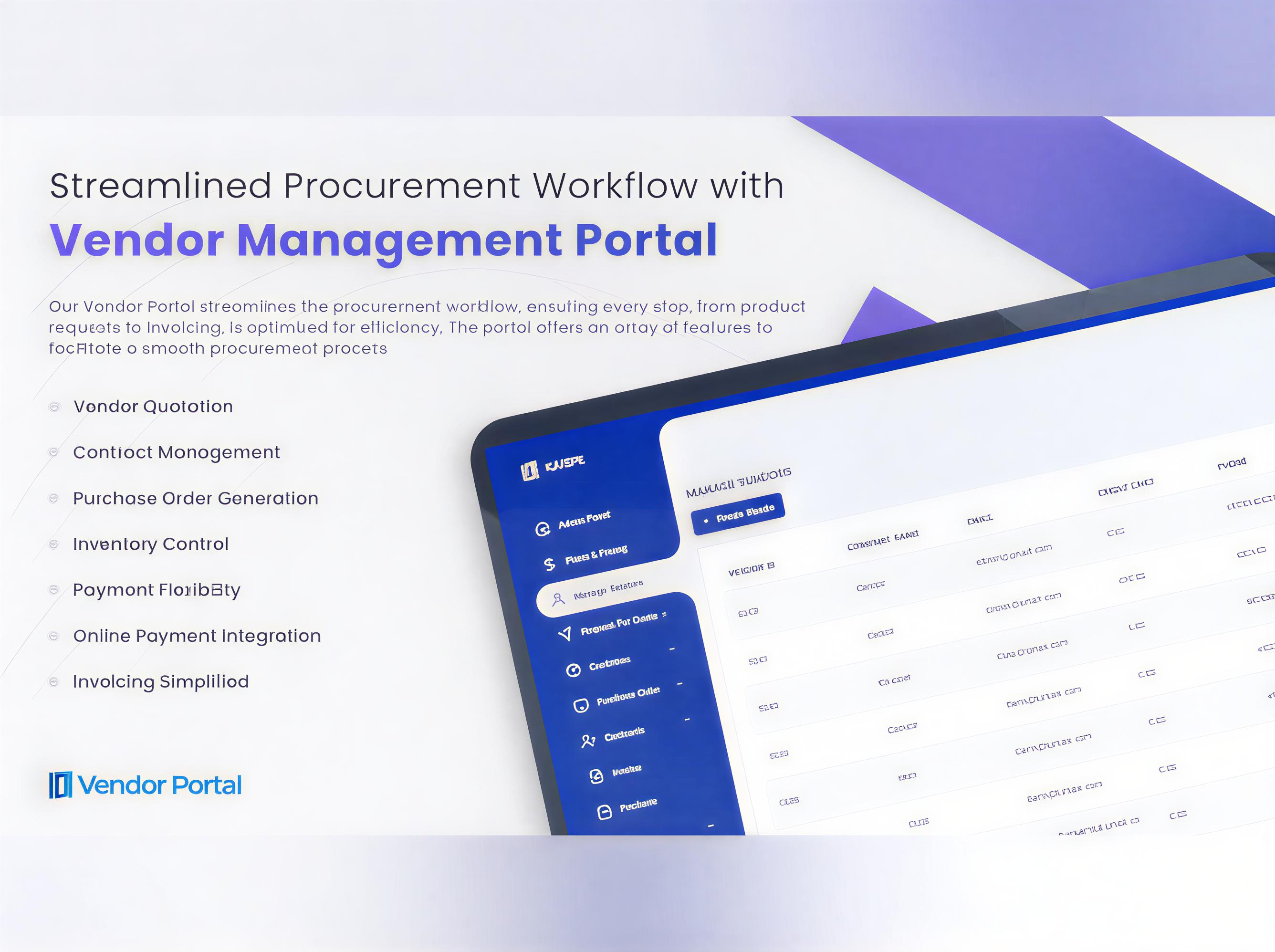 Vendor portal dashboard preview